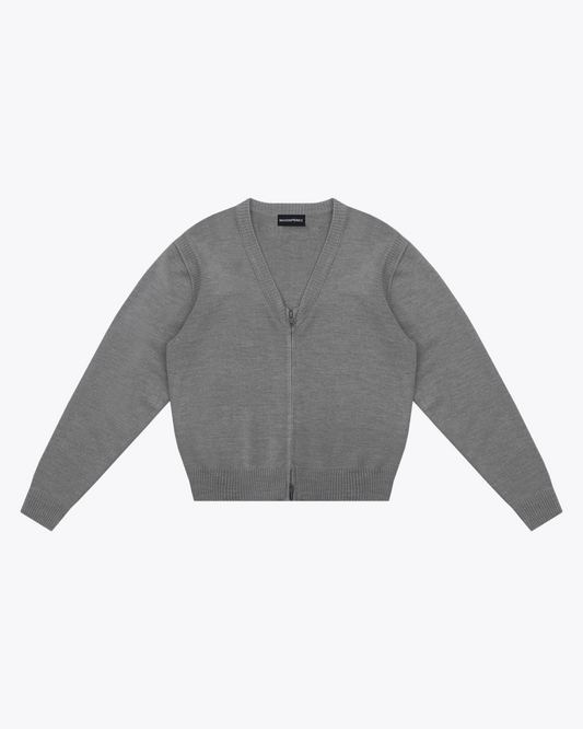 Classic Zip V-Neck Knit Cardigan
