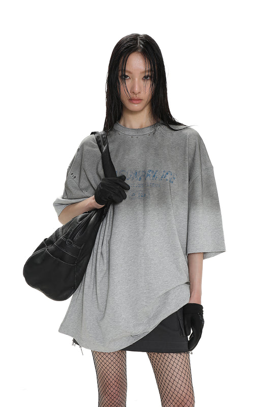 Floral Gray Gradient Damaged Tee-Shirt