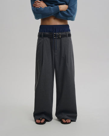 Layered Pinstripe Wide-Leg Pants