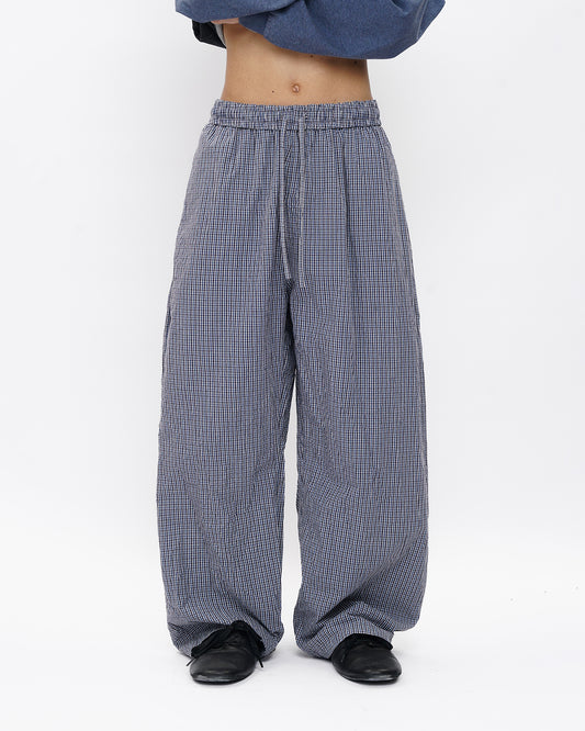 Crinkled Check Drawstring Pants