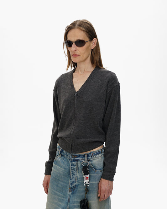 Classic Zip V-Neck Knit Cardigan