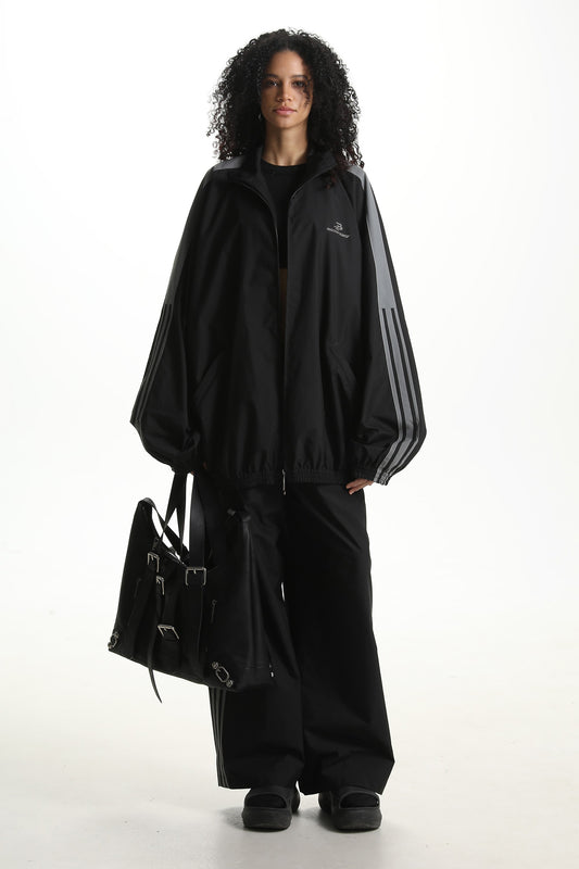 Black Windbreaker Stripe Trackpants
