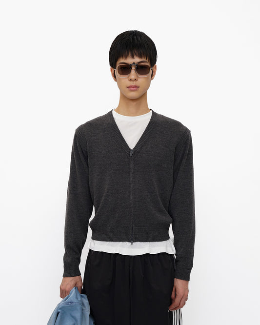 Classic Zip V-Neck Knit Cardigan