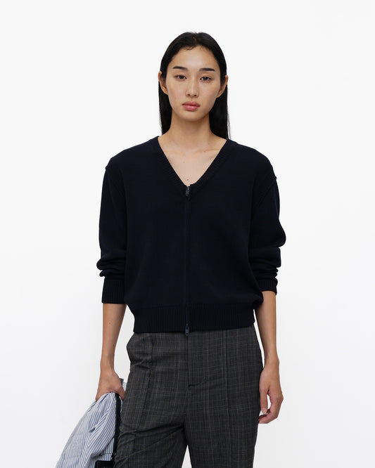 Classic Zip V-Neck Knit Cardigan