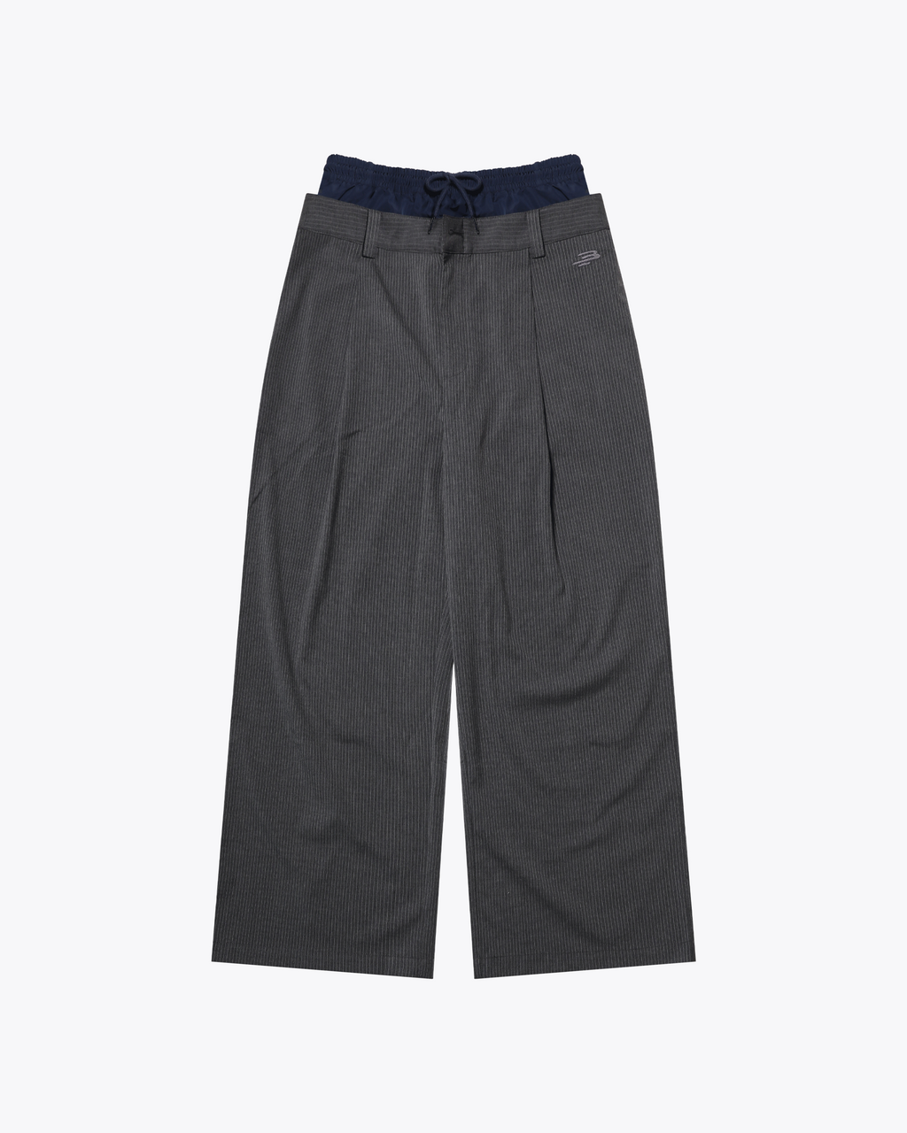 Layered Pinstripe Wide-Leg Pants