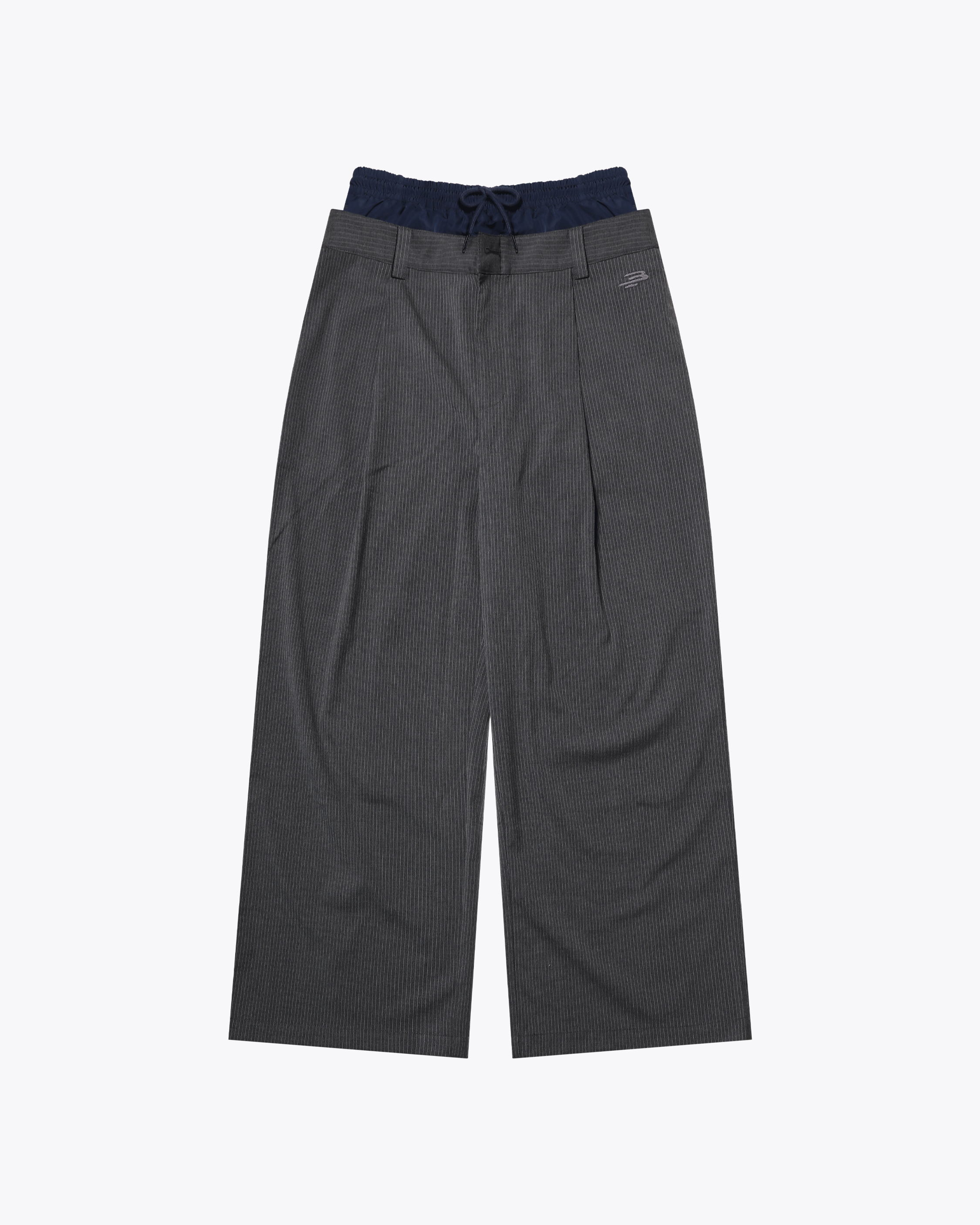 Layered Pinstripe Wide-Leg Pants