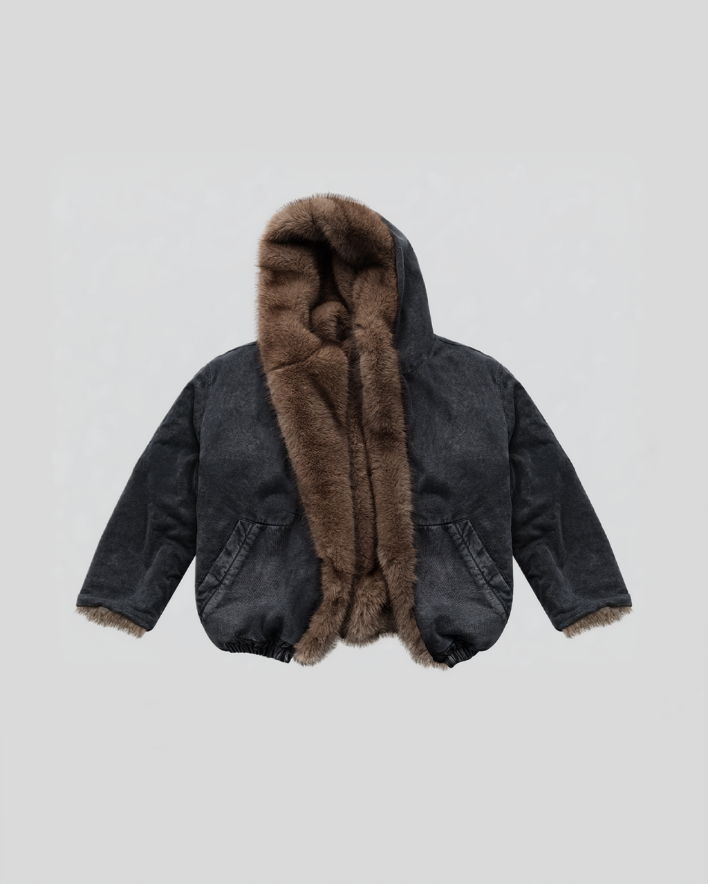 Washed Faux Fur Hooded Jacket