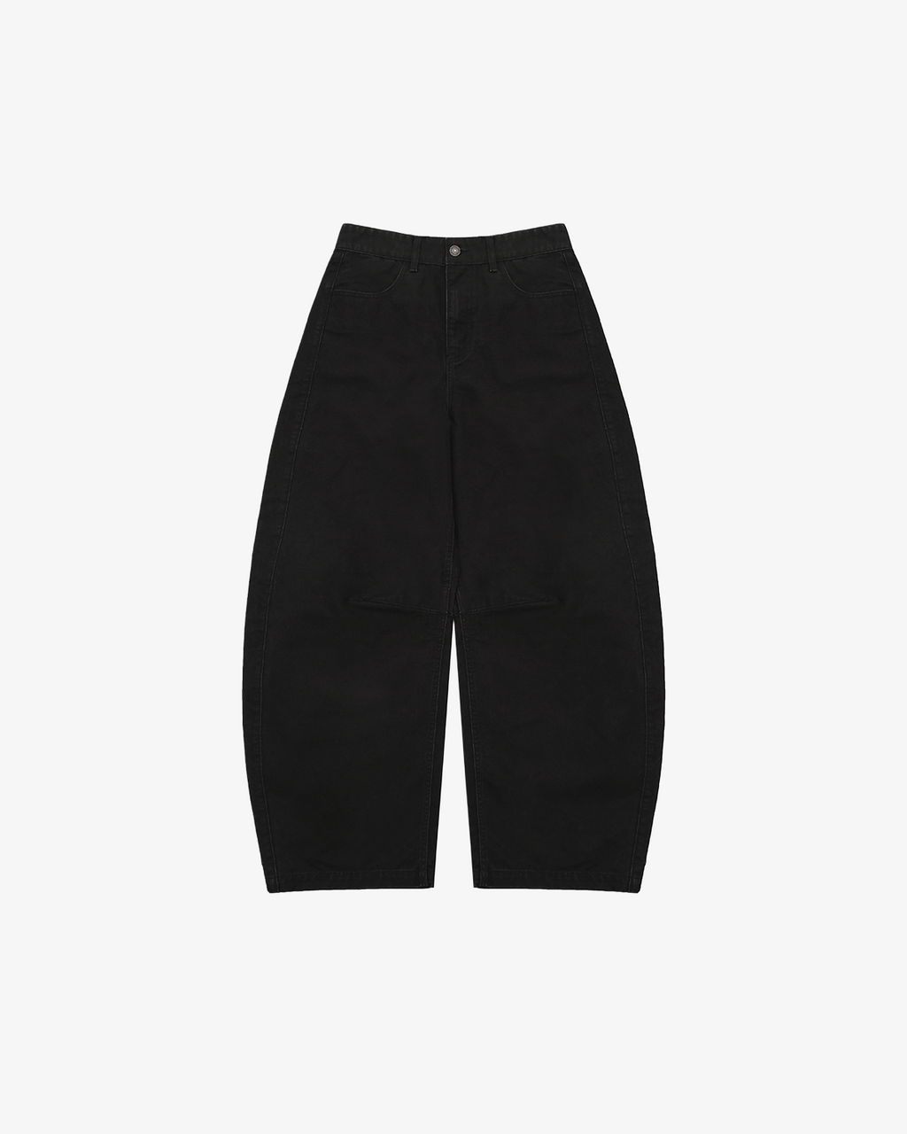 Black Barrel-Leg Cotton Pants