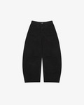 Black Barrel-Leg Cotton Pants