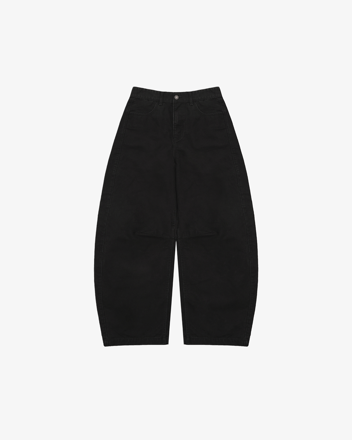 Black Barrel-Leg Cotton Pants