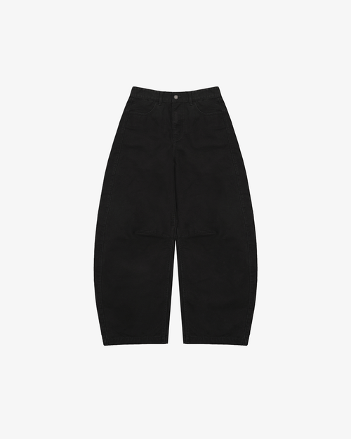 Black Barrel-Leg Cotton Pants