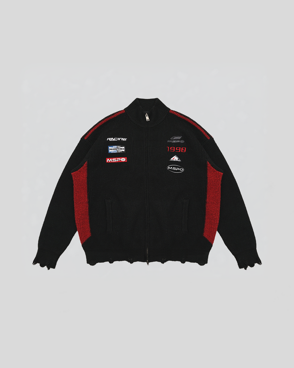 Racer Patch Knit Zip Cardigan