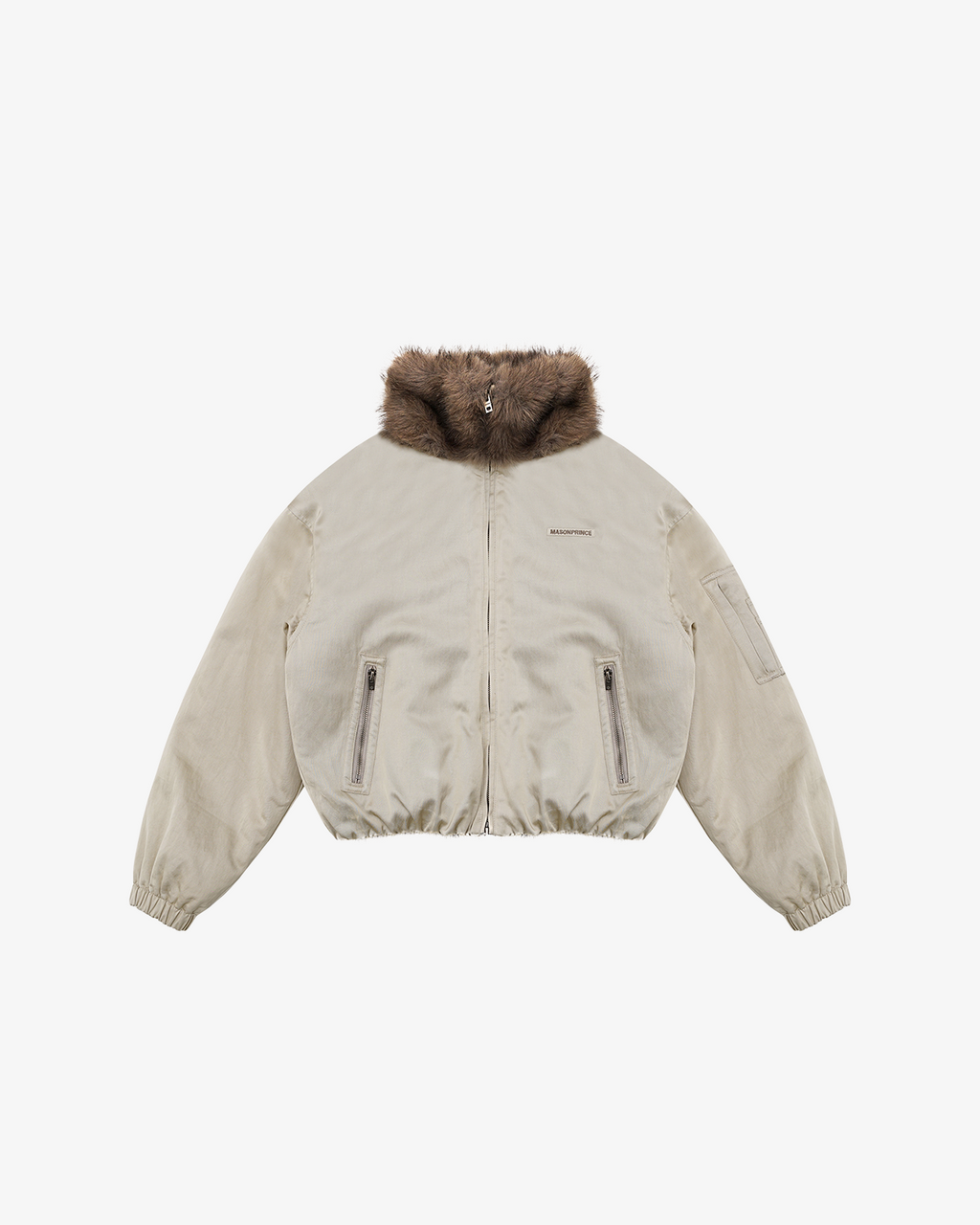 Fur-Collar Cocoon Bomber Jacket