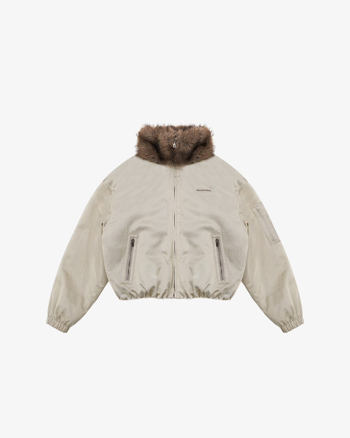 Fur-Collar Cocoon Bomber Jacket