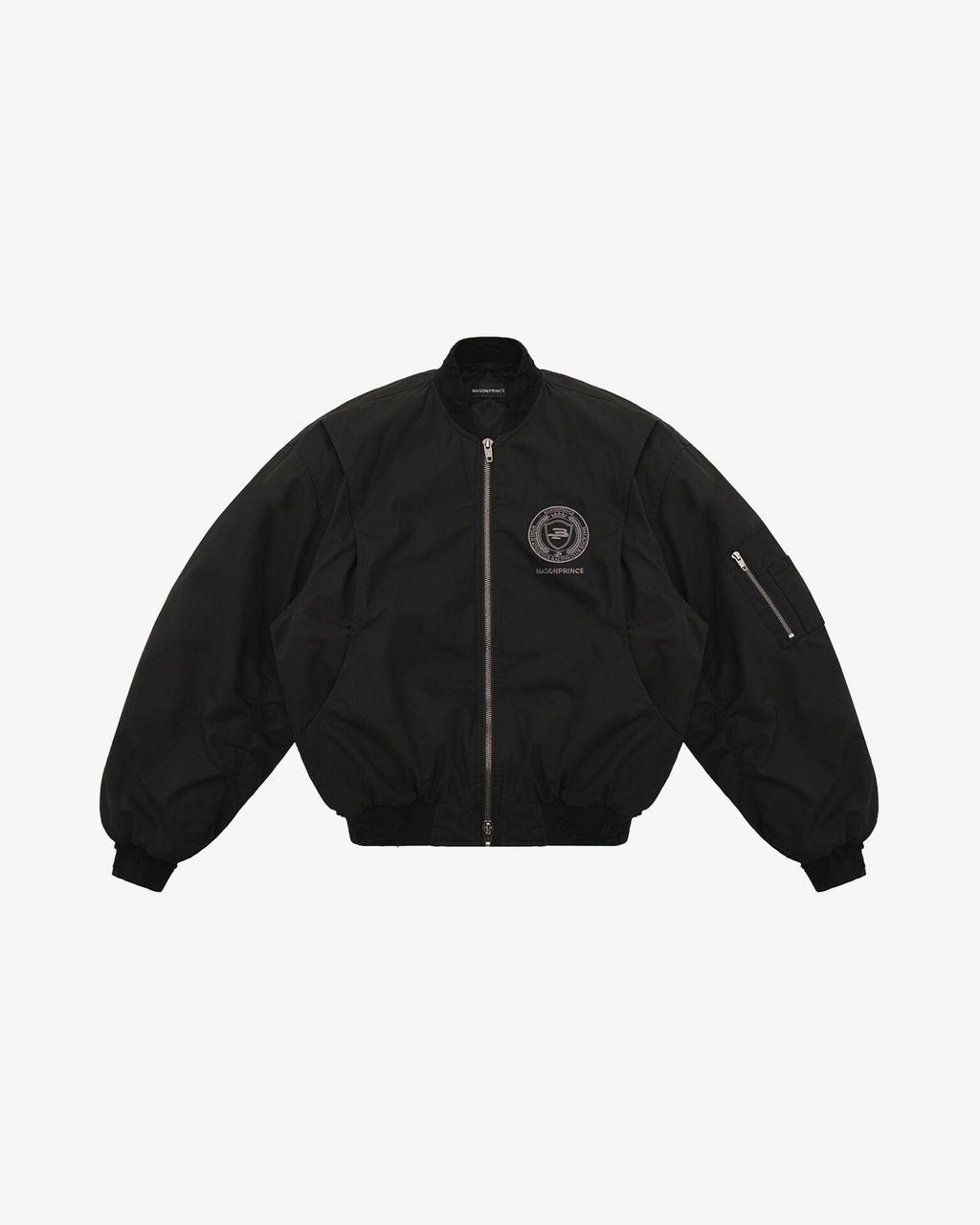 Black Distressed Crest Bomber Jacket