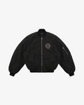 Black Distressed Crest Bomber Jacket
