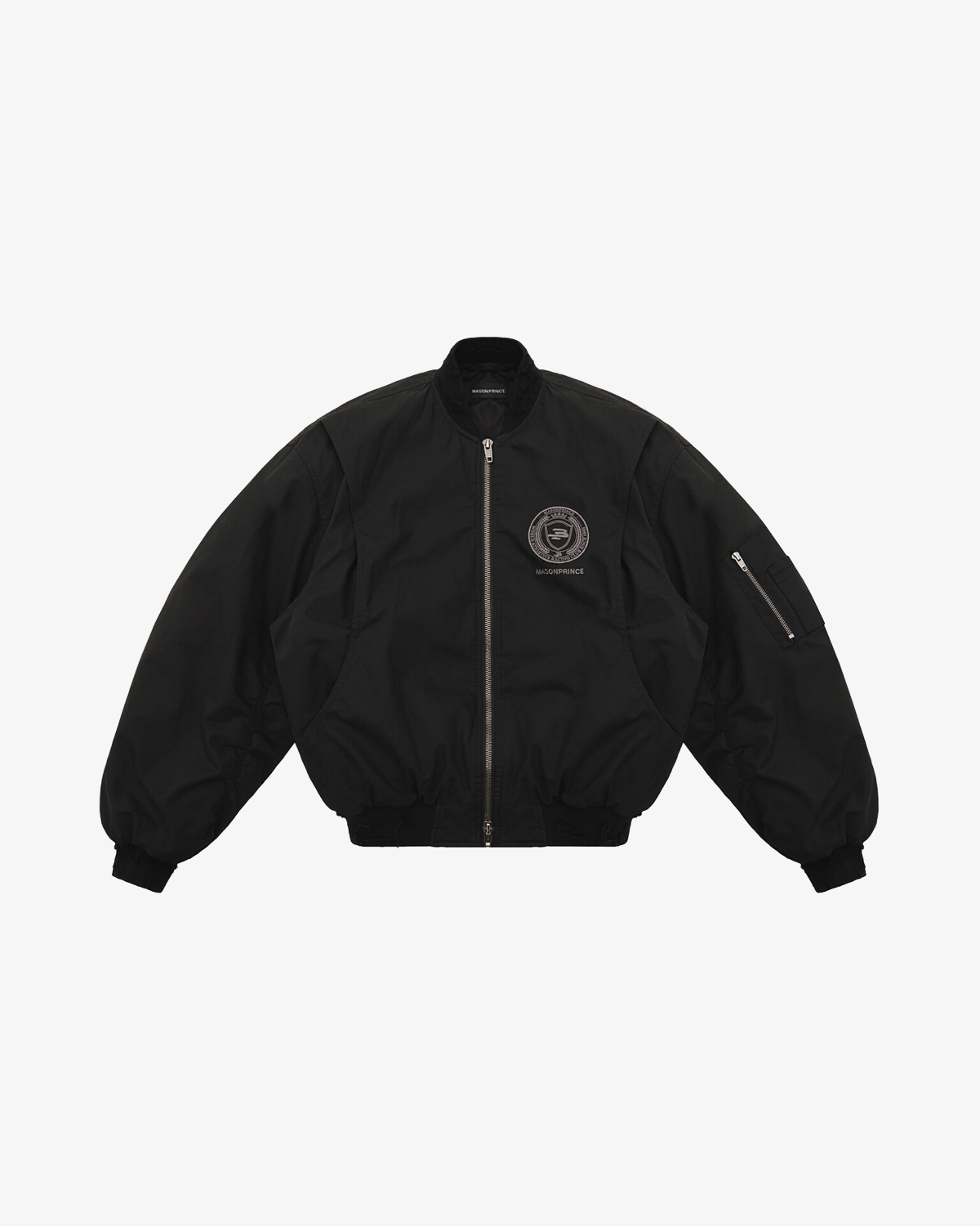 Black Distressed Crest Bomber Jacket