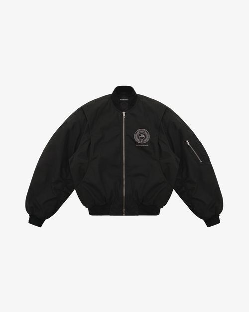 Black Distressed Crest Bomber Jacket