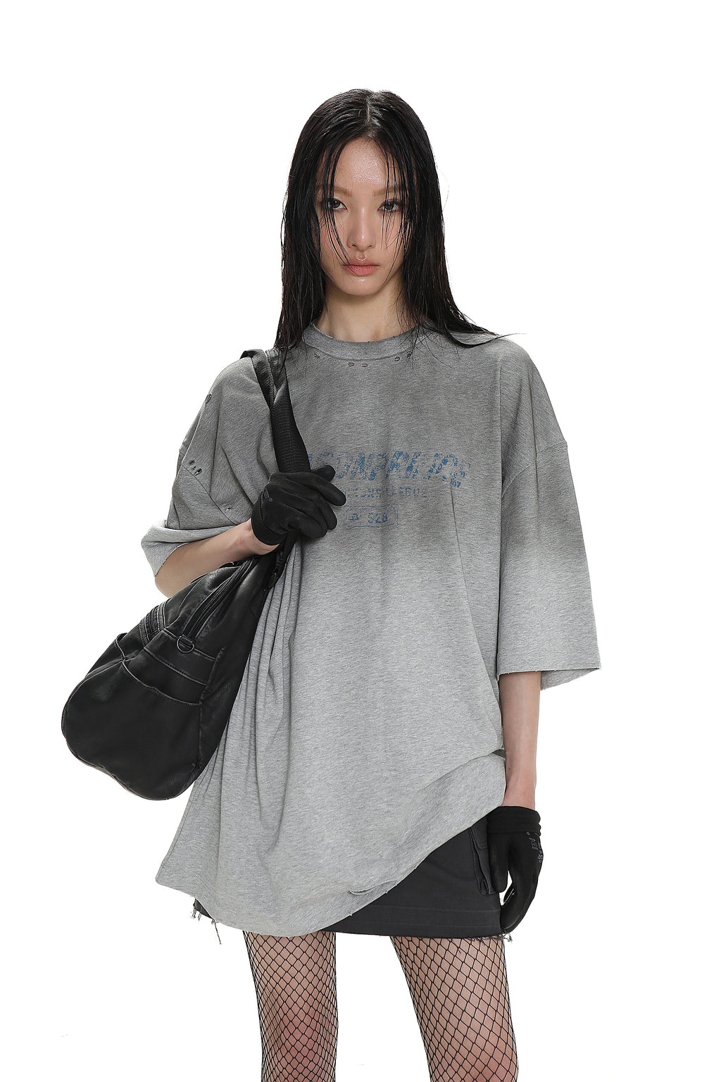 Floral Gray Gradient Damaged Tee-Shirt