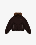 Fur-Collar Cocoon Bomber Jacket