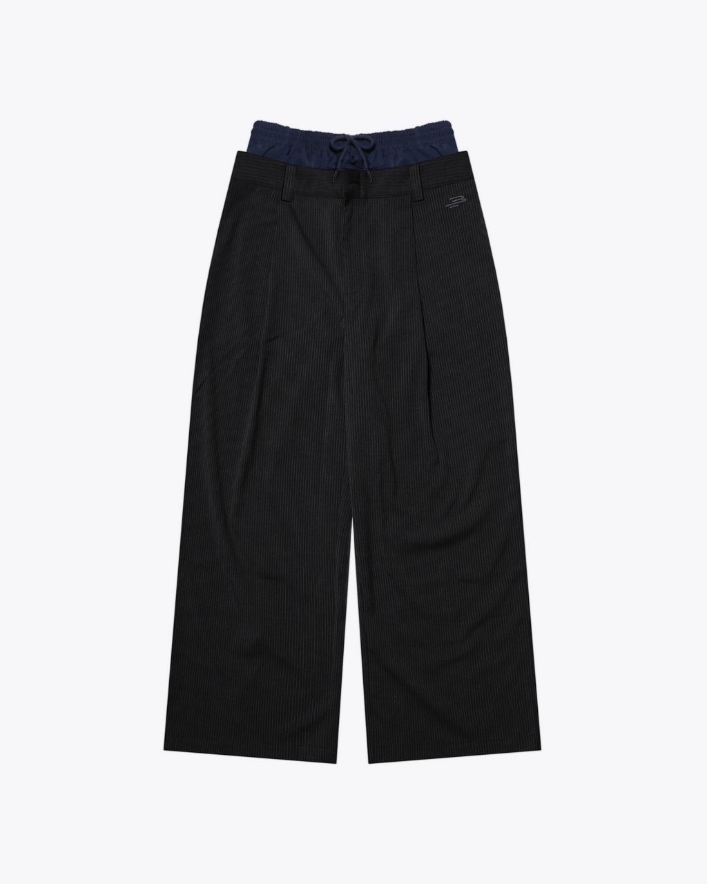 Layered Pinstripe Wide-Leg Pants