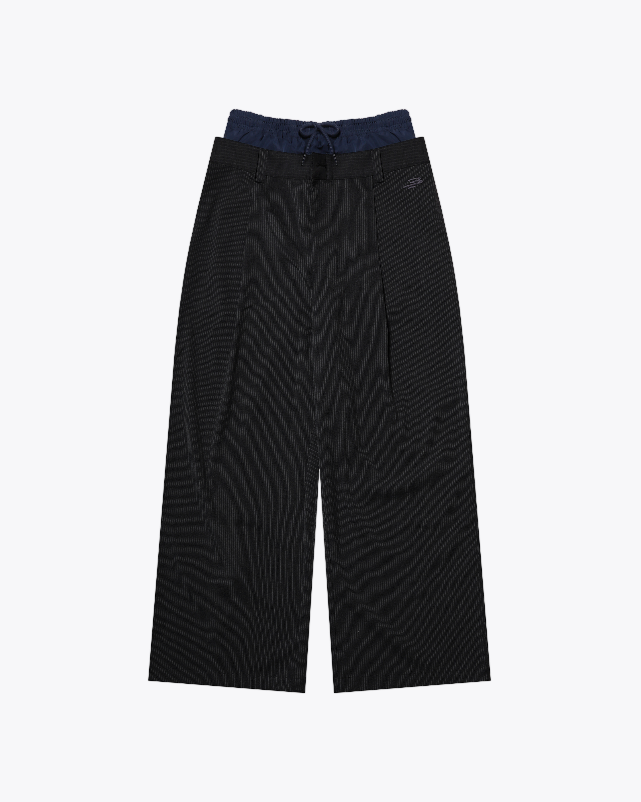 Layered Pinstripe Wide-Leg Pants