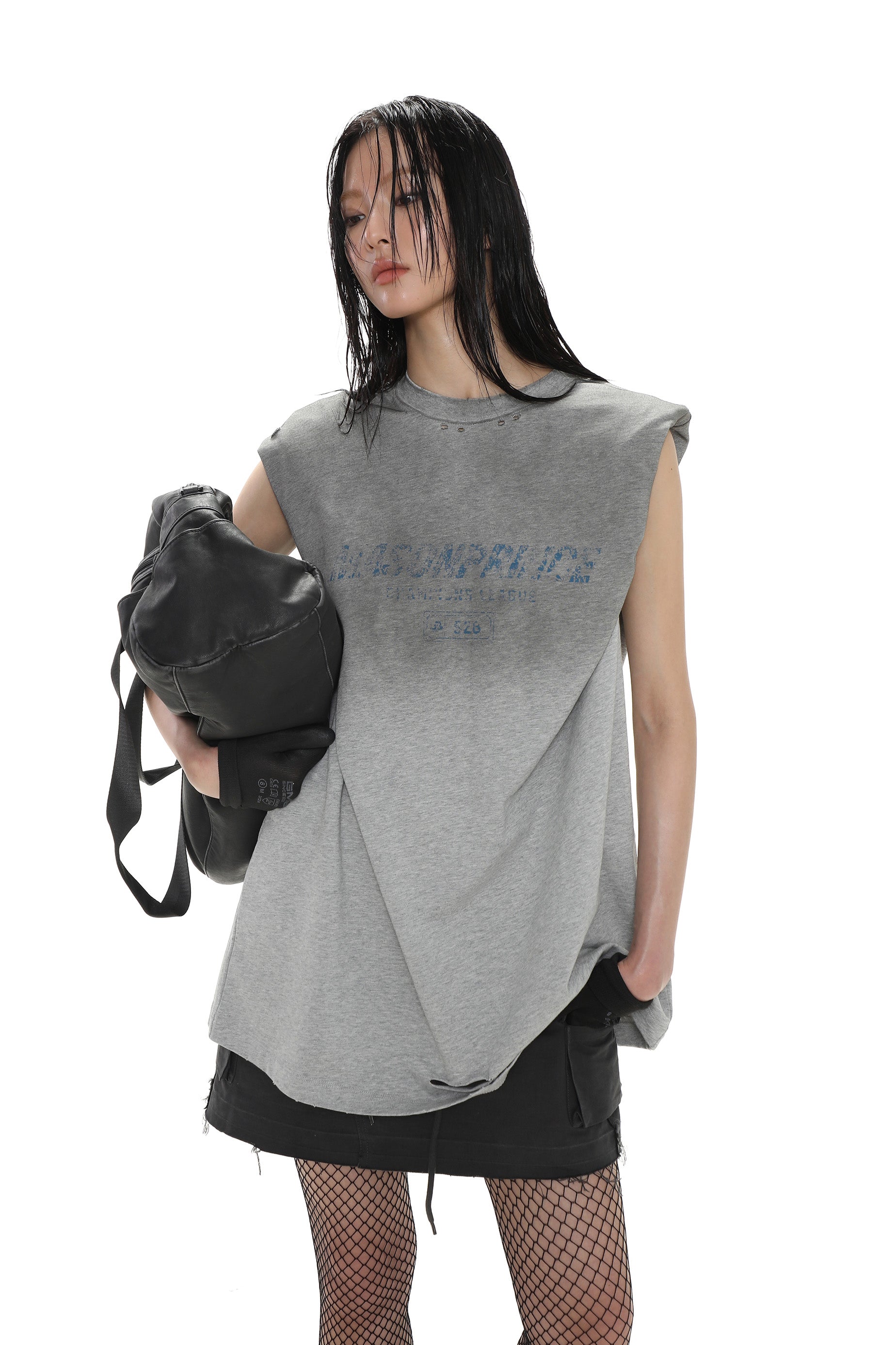 Floral Gray Gradient Damaged Tee-Shirt