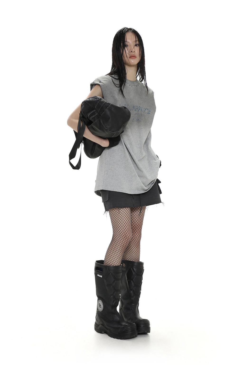 Floral Gray Gradient Damaged Tee-Shirt