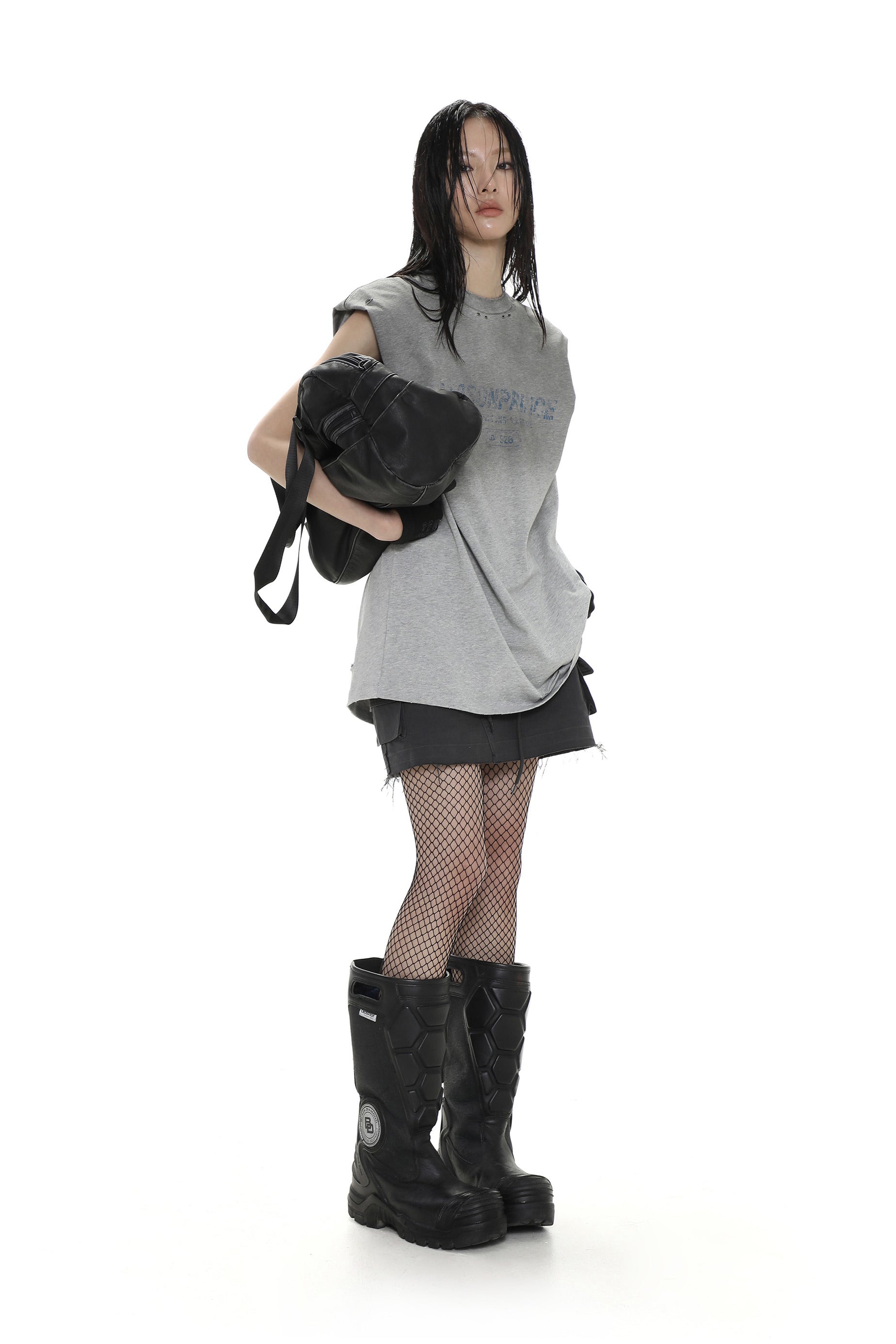 Floral Gray Gradient Damaged Tee-Shirt