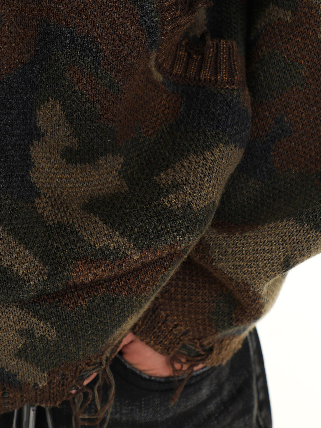 Wool Camouflage Knitted Zip-up Hoodie