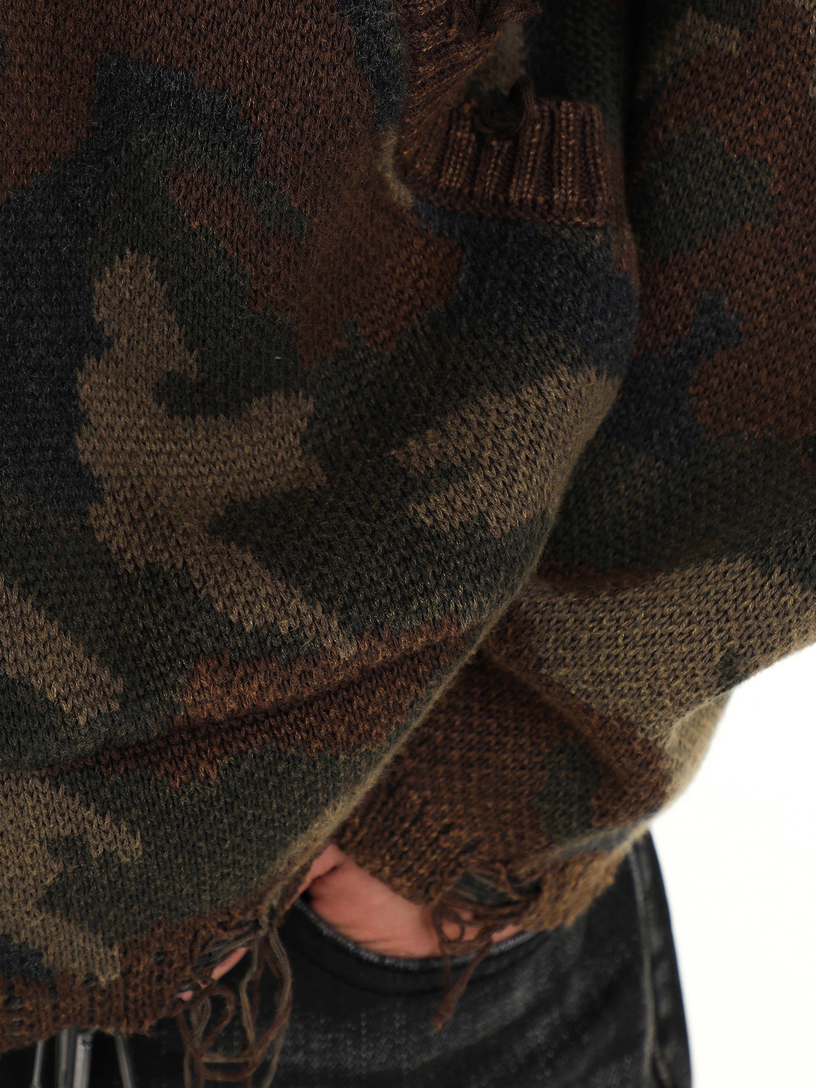 Wool Camouflage Knitted Zip-up Hoodie