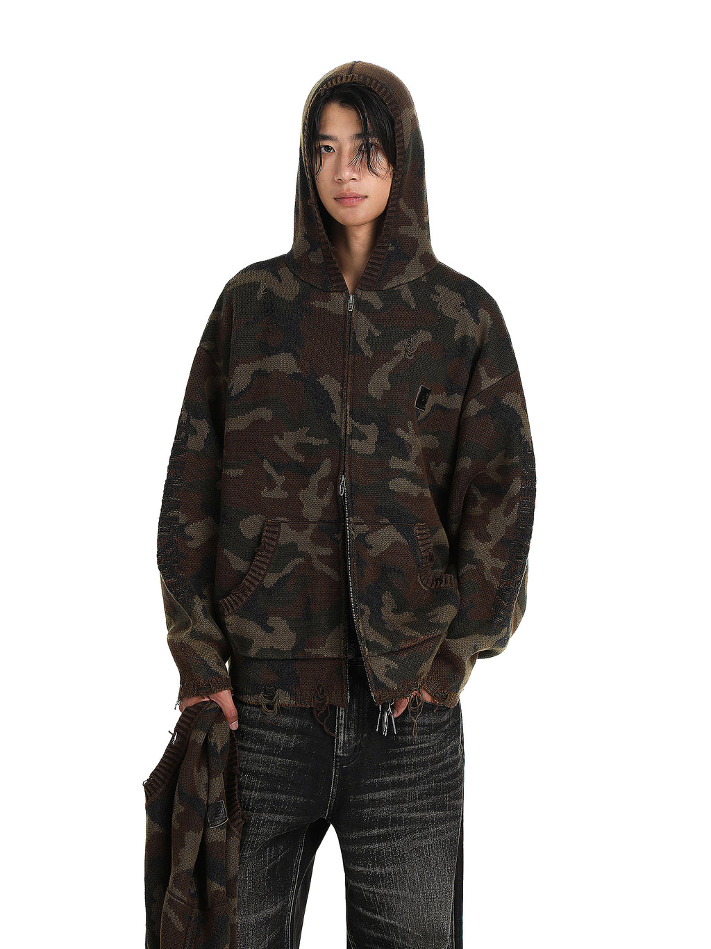 Wool Camouflage Knitted Zip-up Hoodie