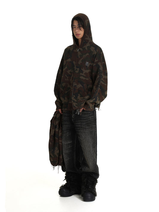 Wool Camouflage Knitted Zip-up Hoodie