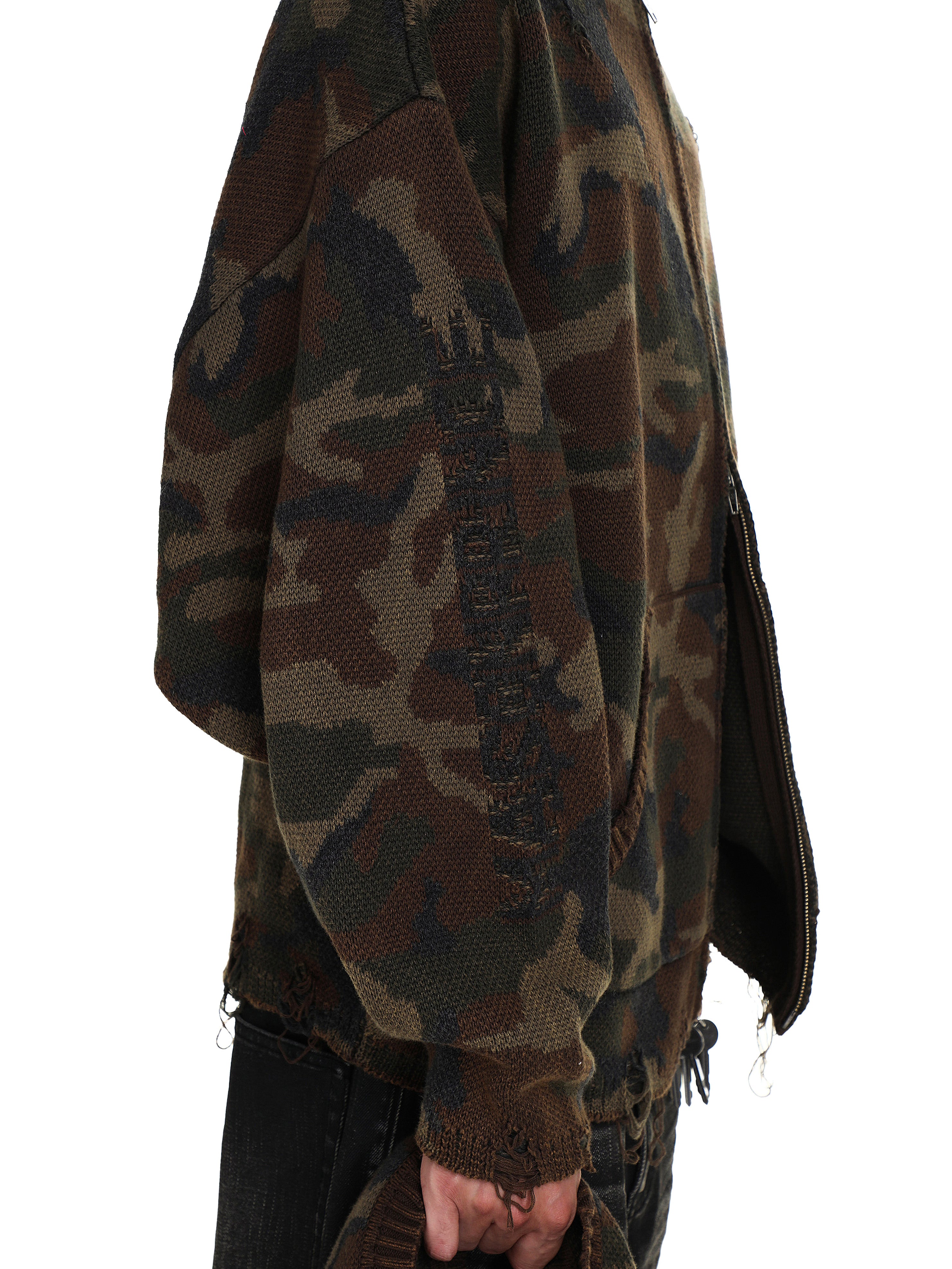 Wool Camouflage Knitted Zip-up Hoodie