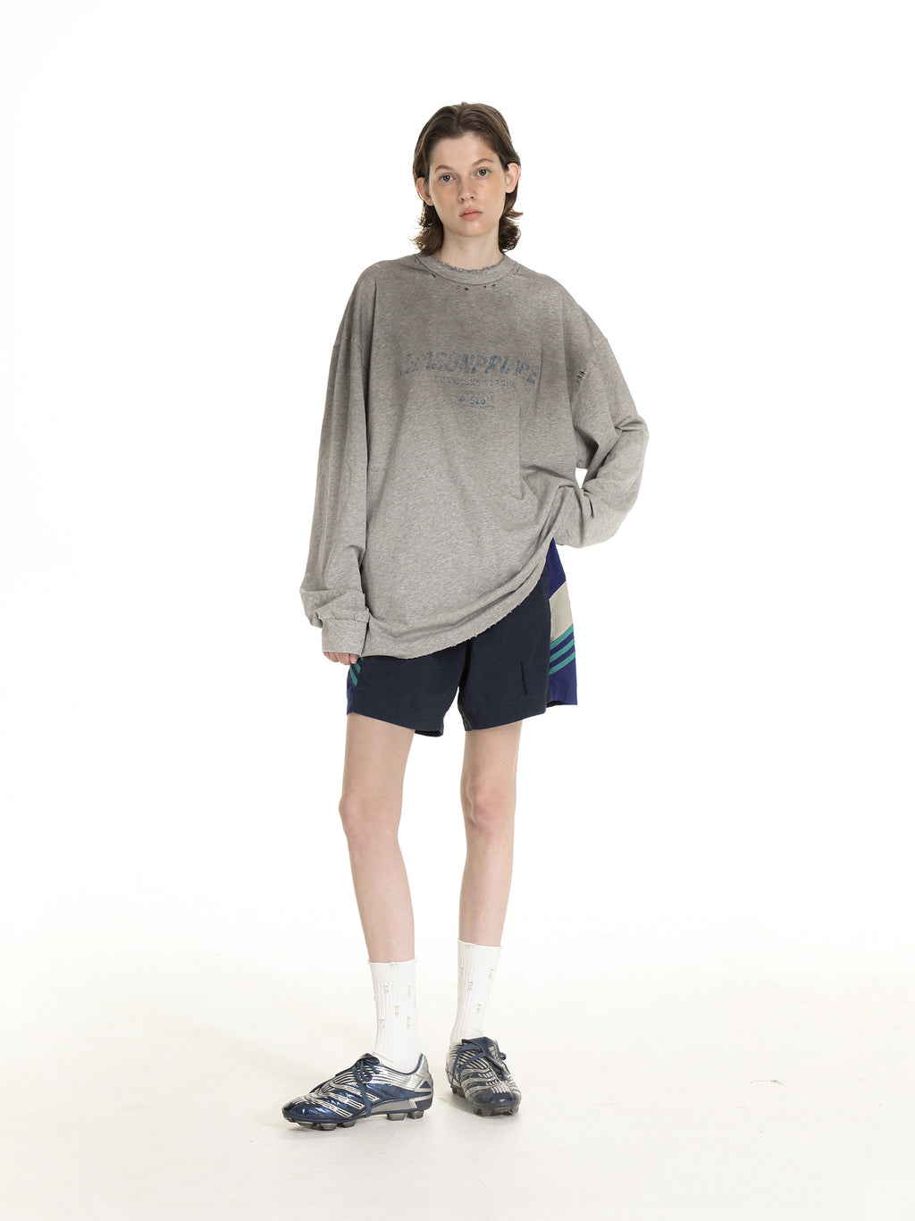 Floral Gray Gradient Damaged Tee-Shirt