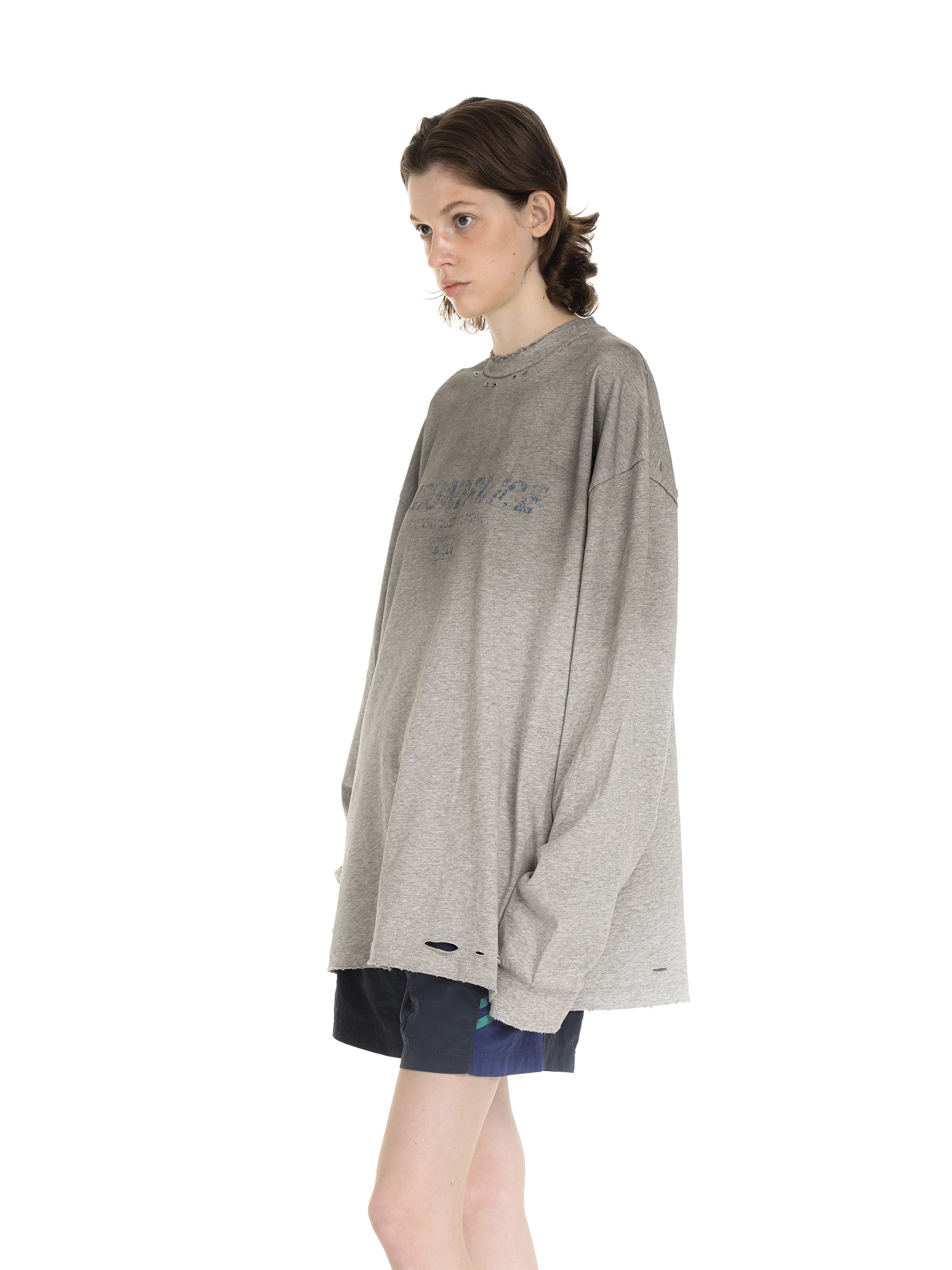 Floral Gray Gradient Damaged Tee-Shirt