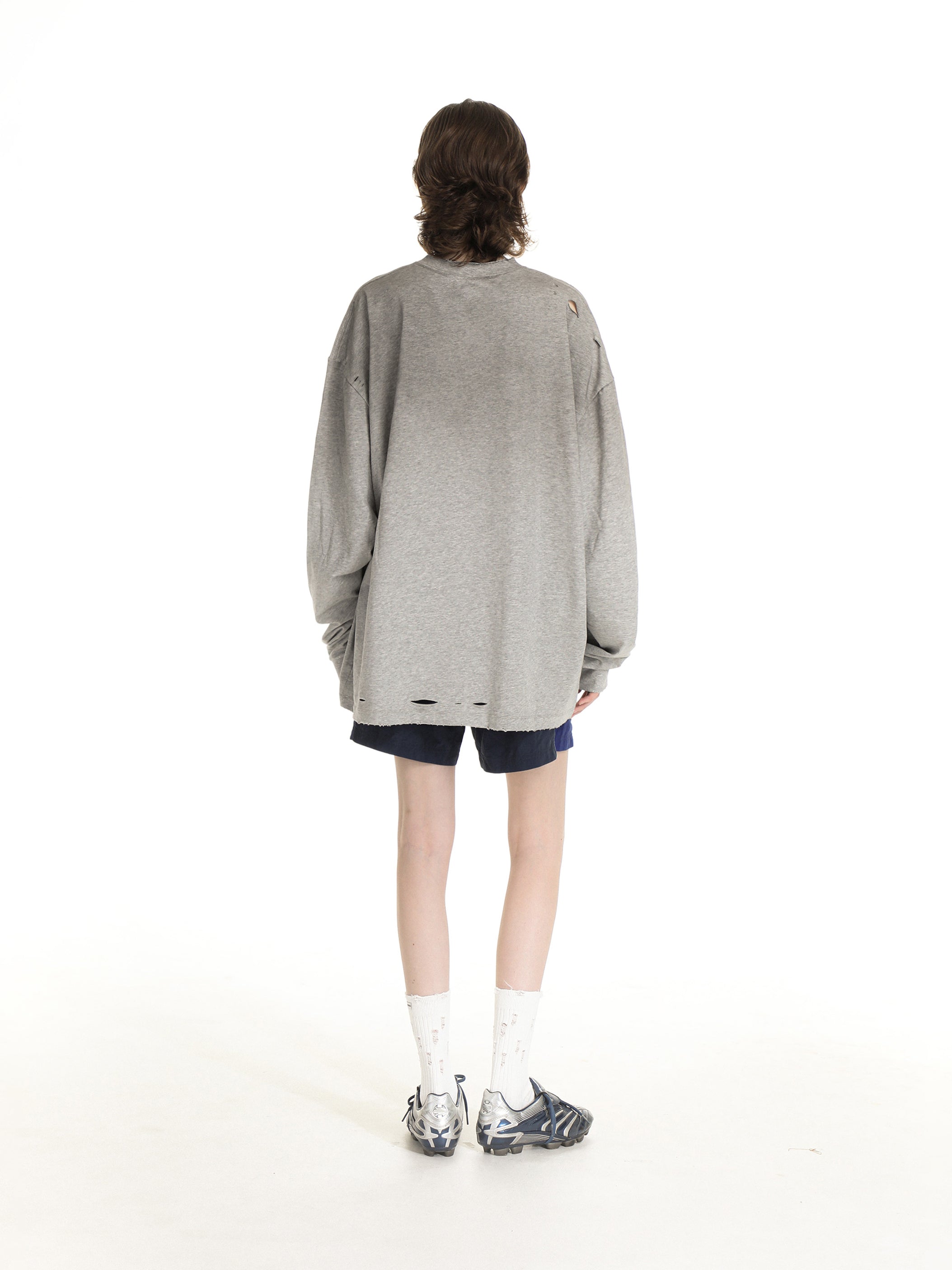 Floral Gray Gradient Damaged Tee-Shirt