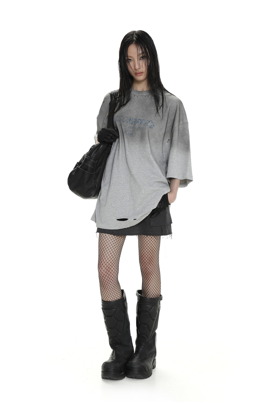 Floral Gray Gradient Damaged Tee-Shirt