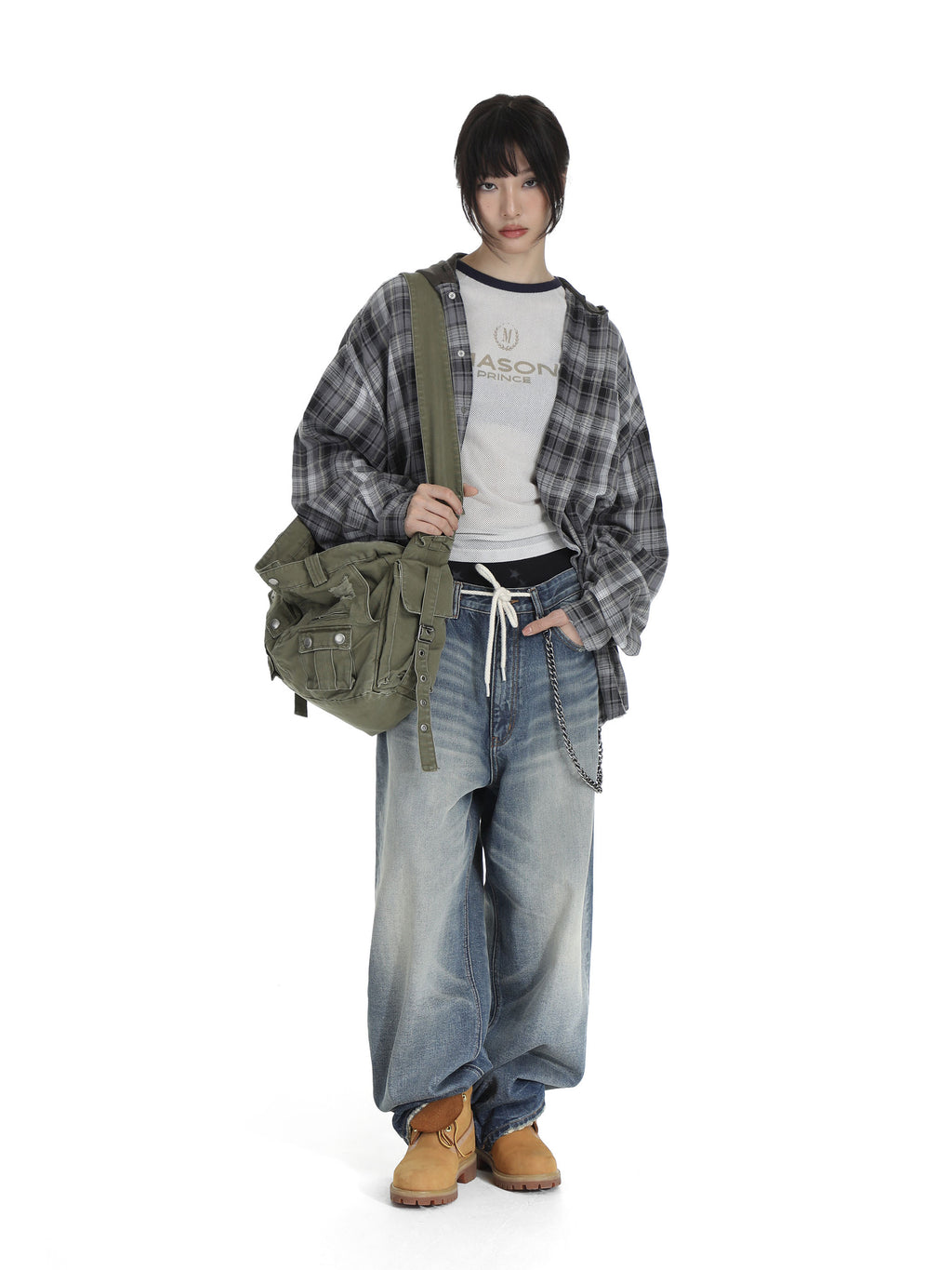 Faded hooded plaid Shirt - Black and White
