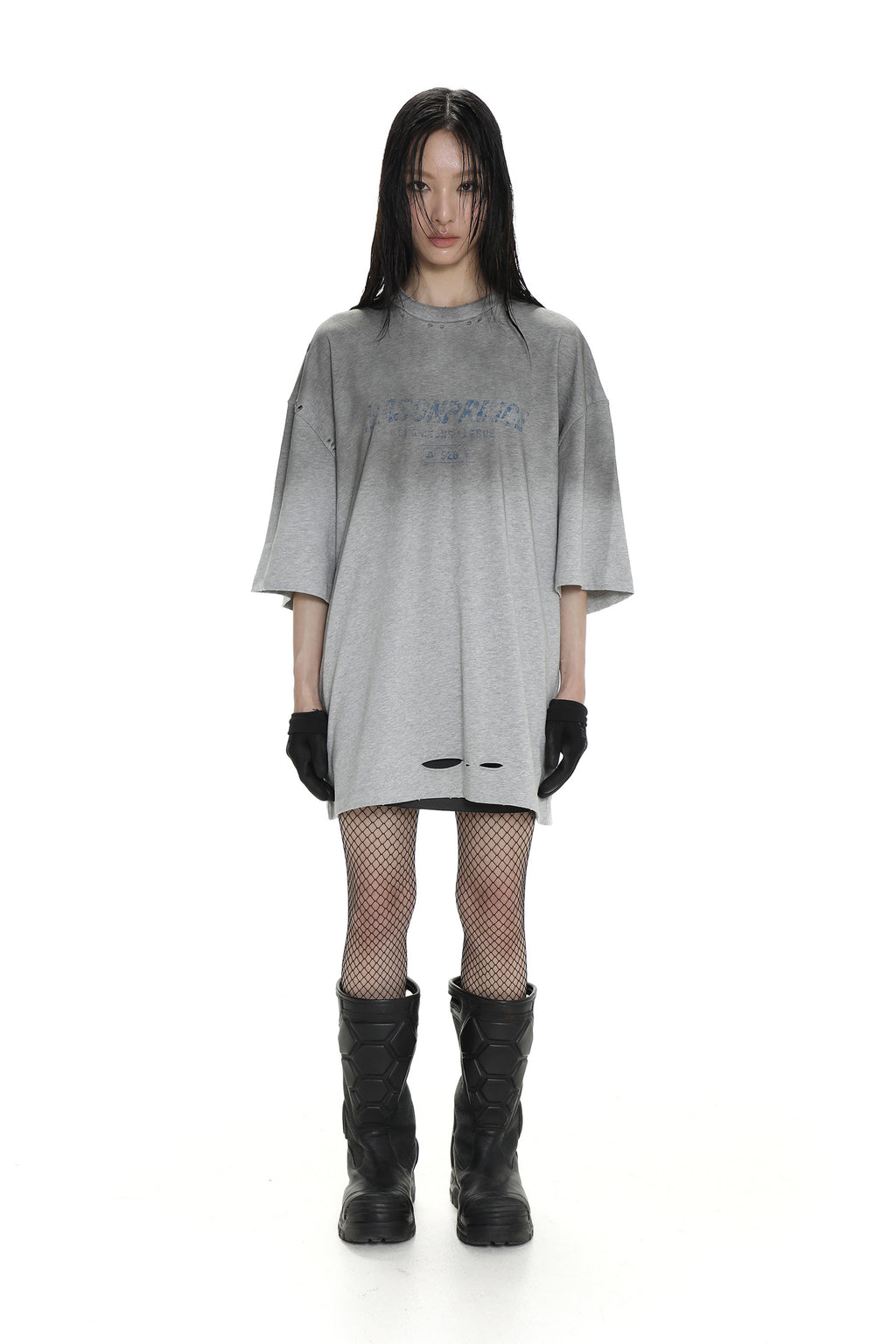 Floral Gray Gradient Damaged Tee-Shirt