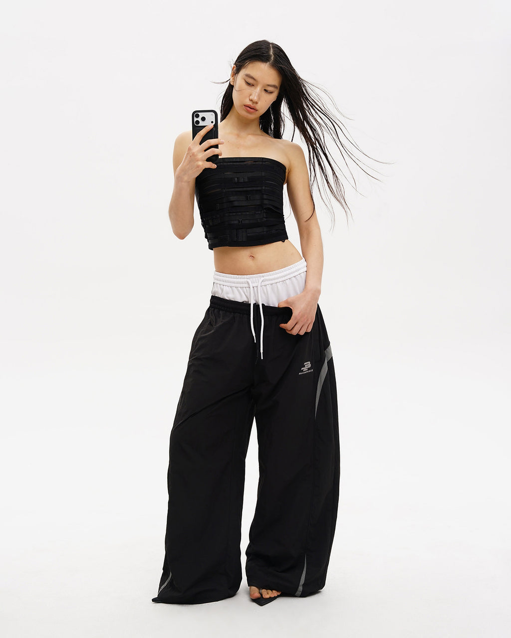 ALL BLACK Layered-Waist Oversize TrackPants