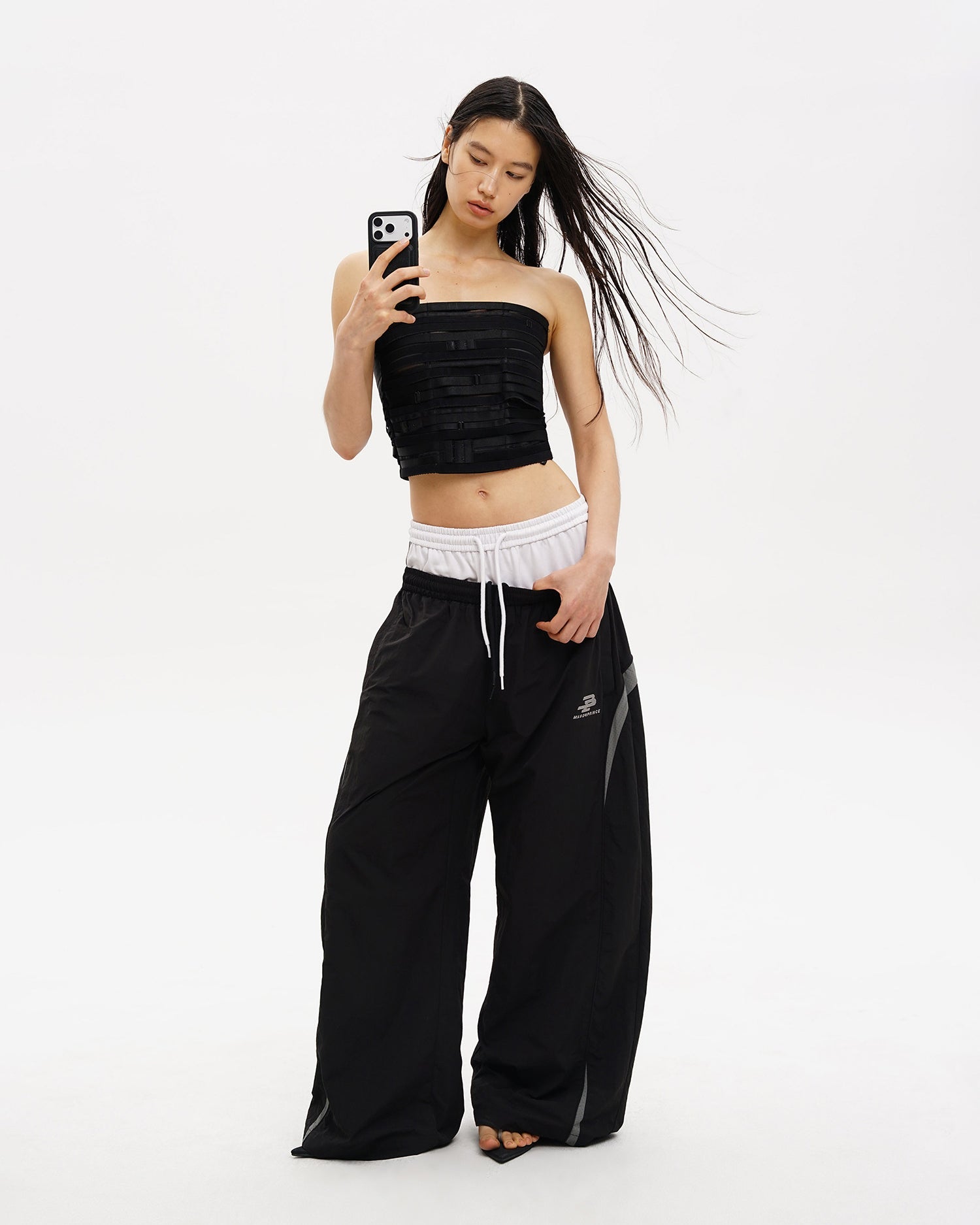 ALL BLACK Layered-Waist Oversize TrackPants