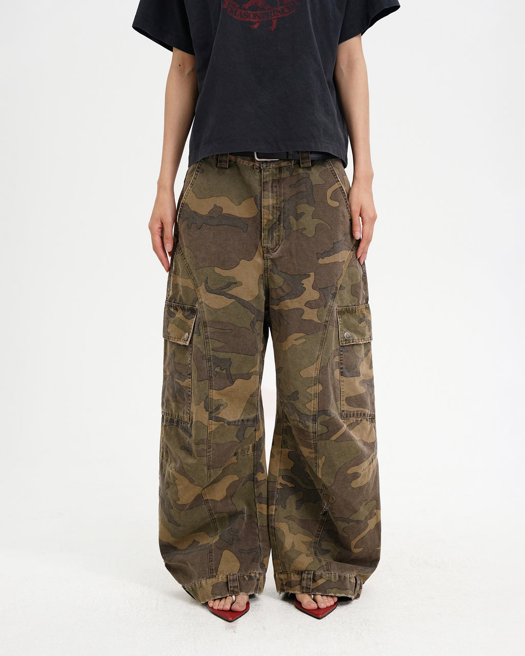 Washed Camo Curved Cargo Pants