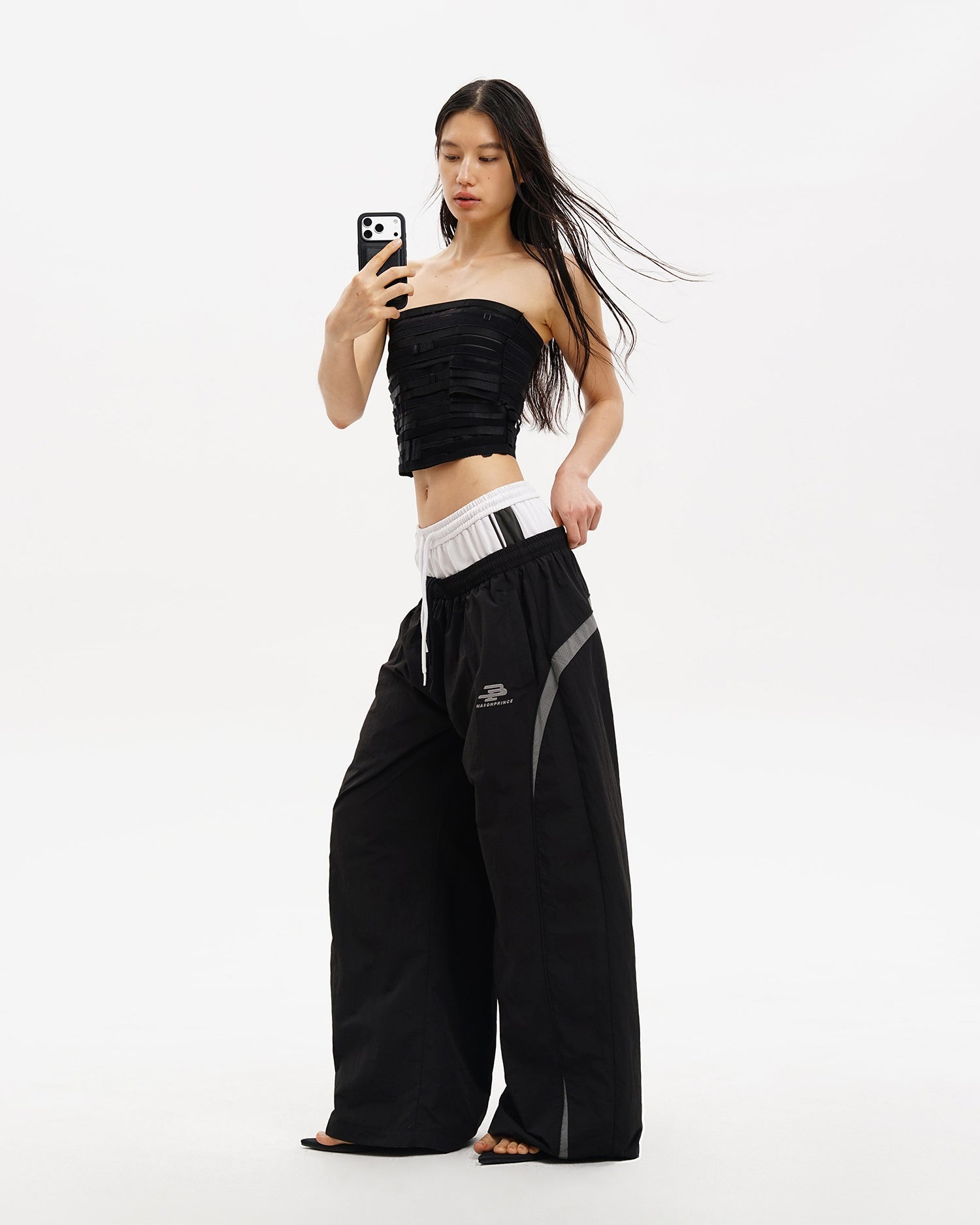 ALL BLACK Layered-Waist Oversize TrackPants