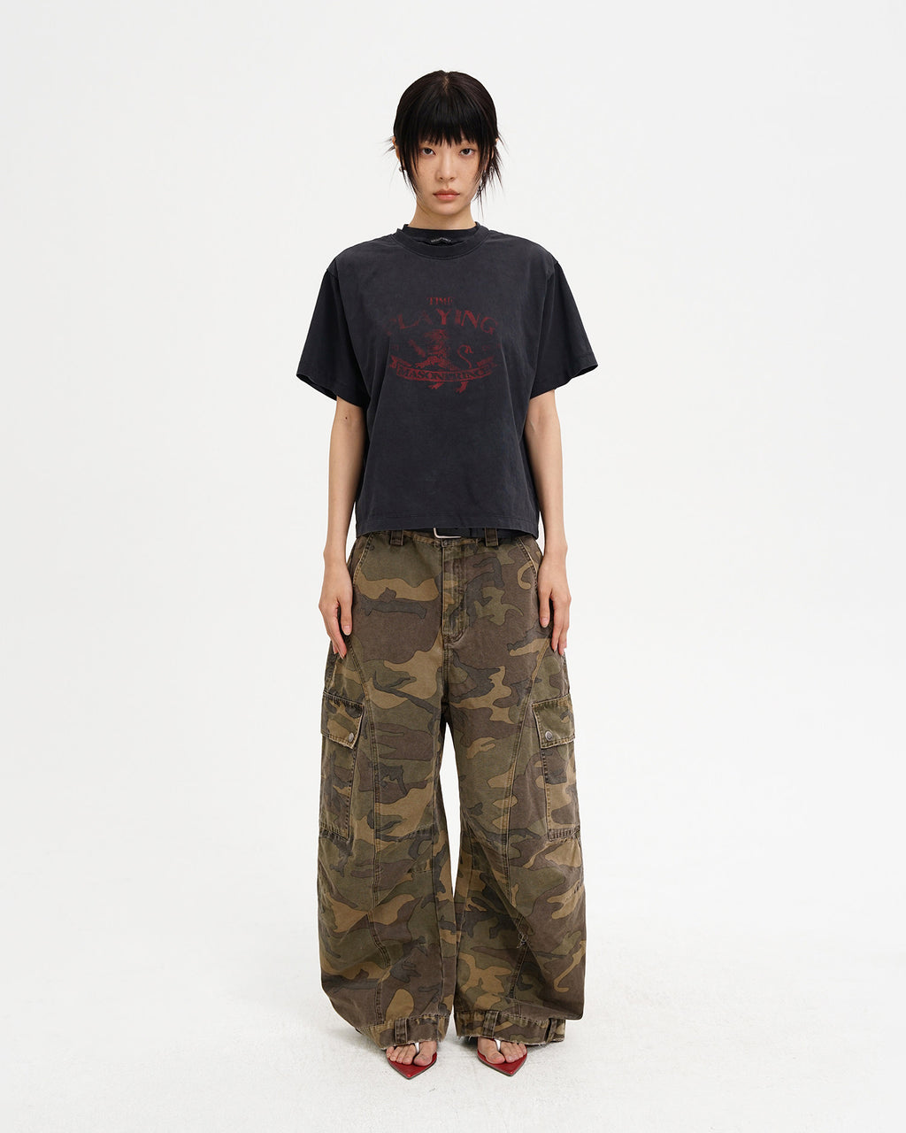 Washed Camo Curved Cargo Pants