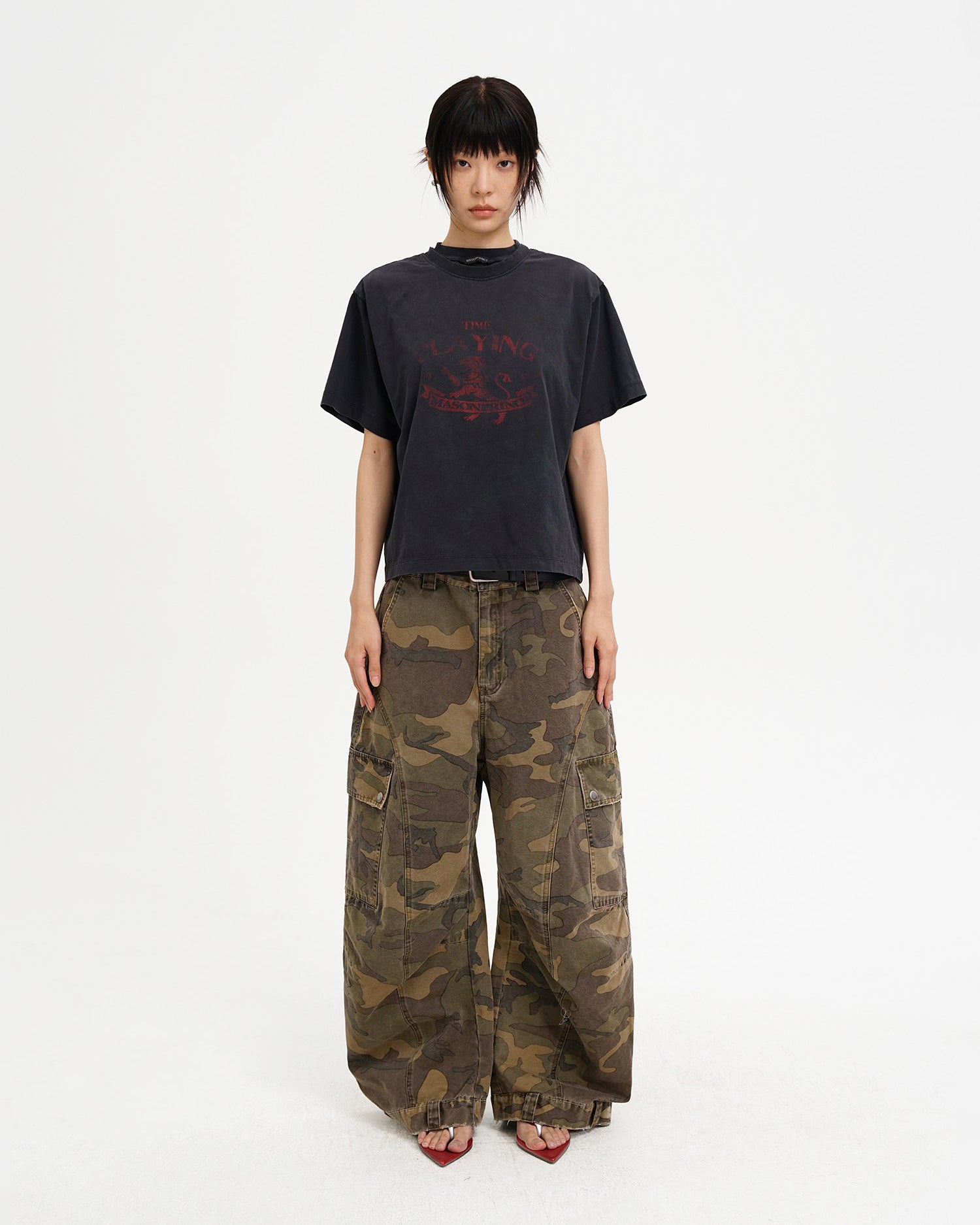 Washed Camo Curved Cargo Pants