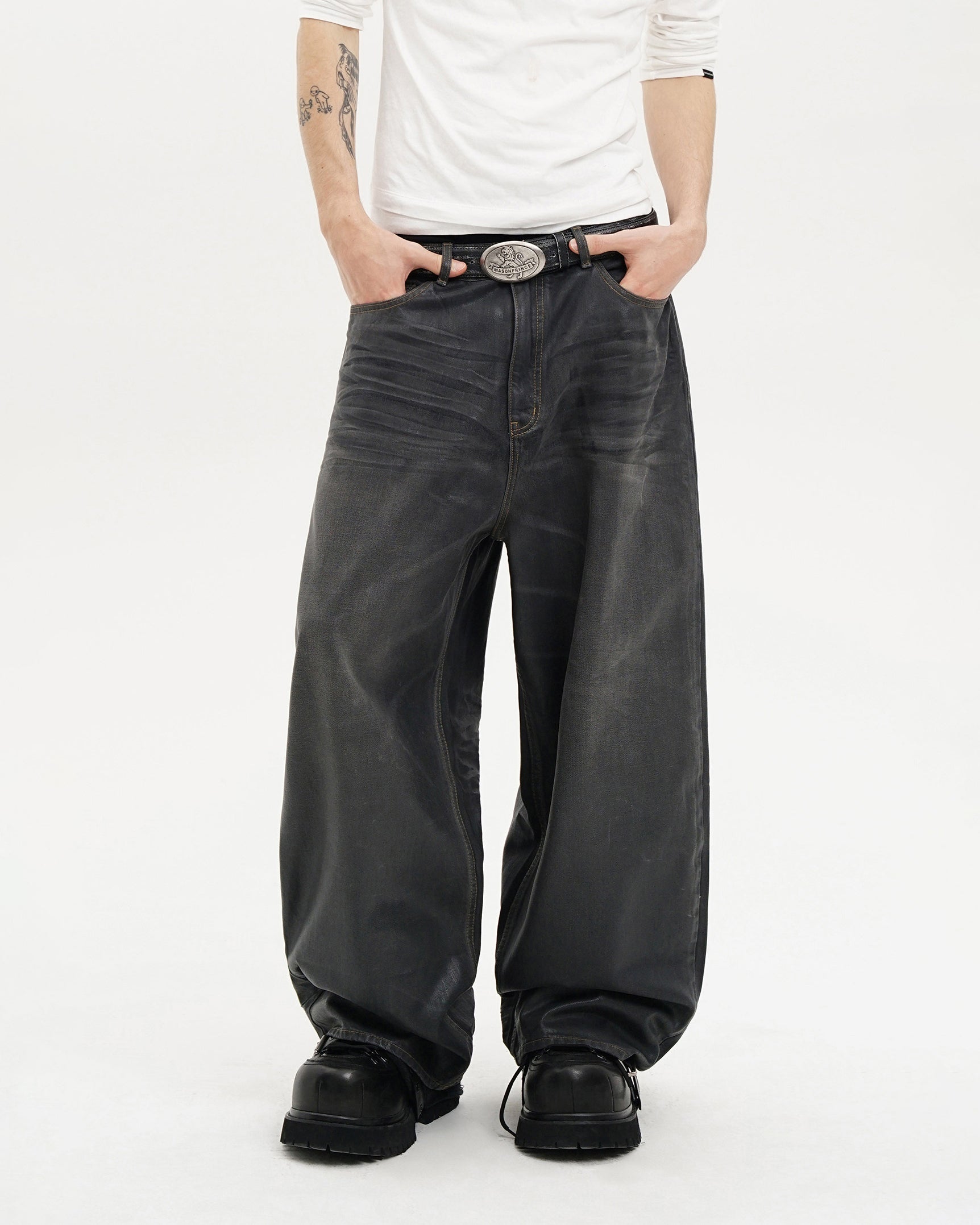 Wide-Leg Wax Denim