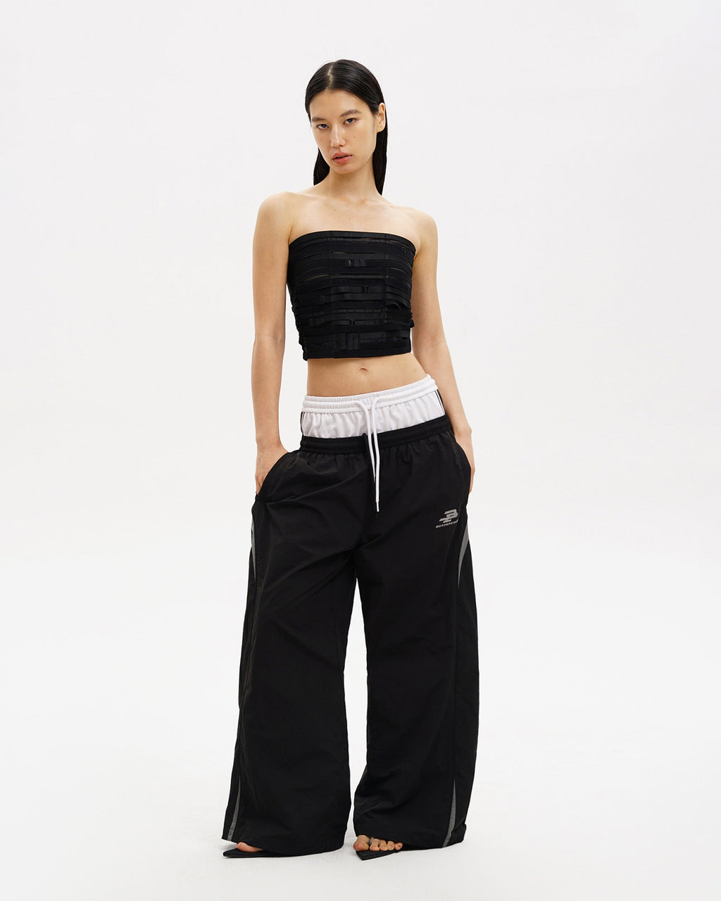ALL BLACK Layered-Waist Oversize TrackPants