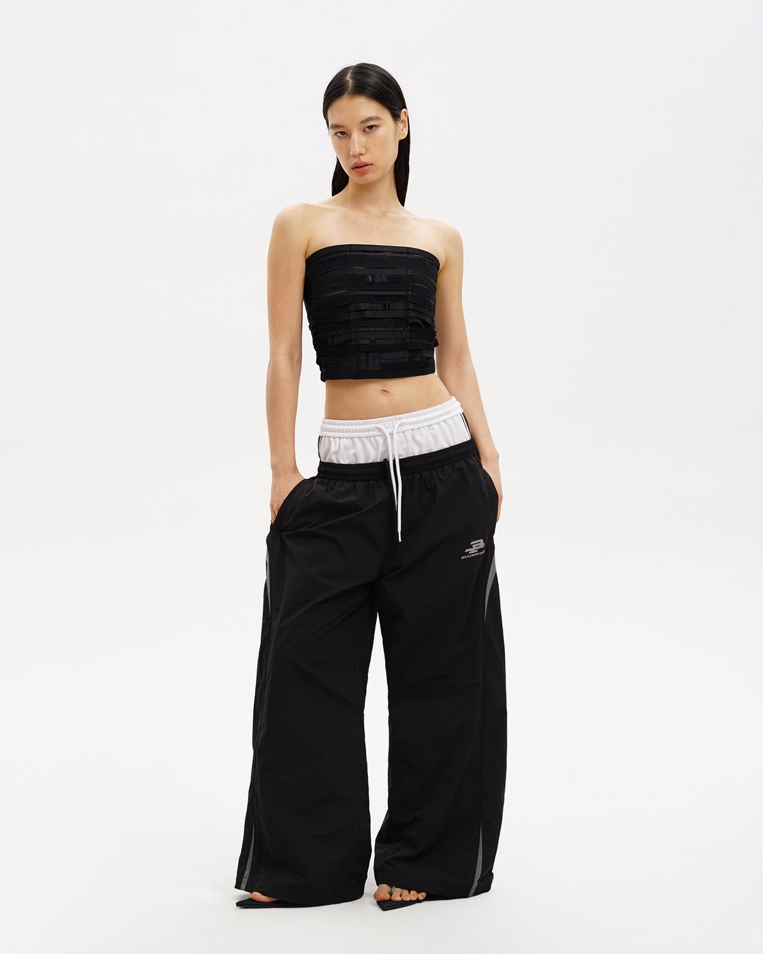 ALL BLACK Layered-Waist Oversize TrackPants