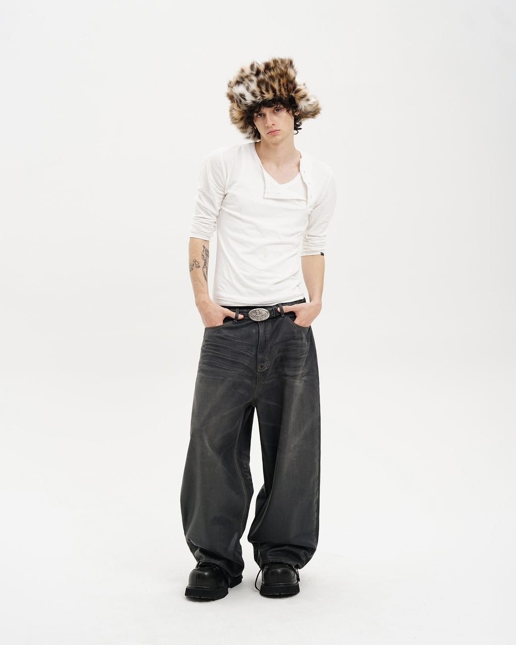 Wide-Leg Wax Denim